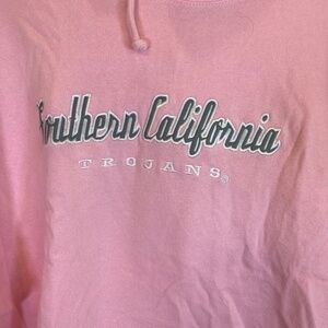 USC Trojans Hoodie Sweatshirt Pink Gray White Sz L Embroidered Logos